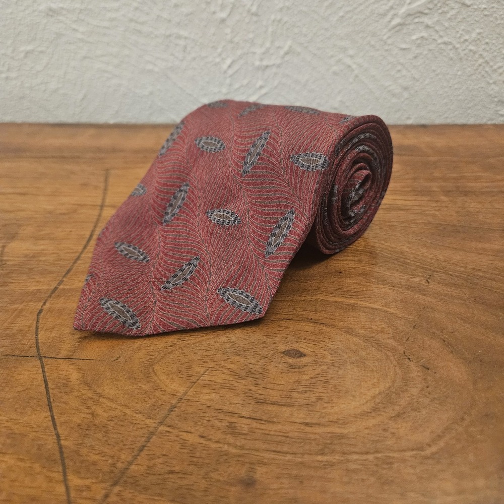 Ck Calvin Klein Red Grey 100% Silk Men's Neck Tie Made In USA Designer‎